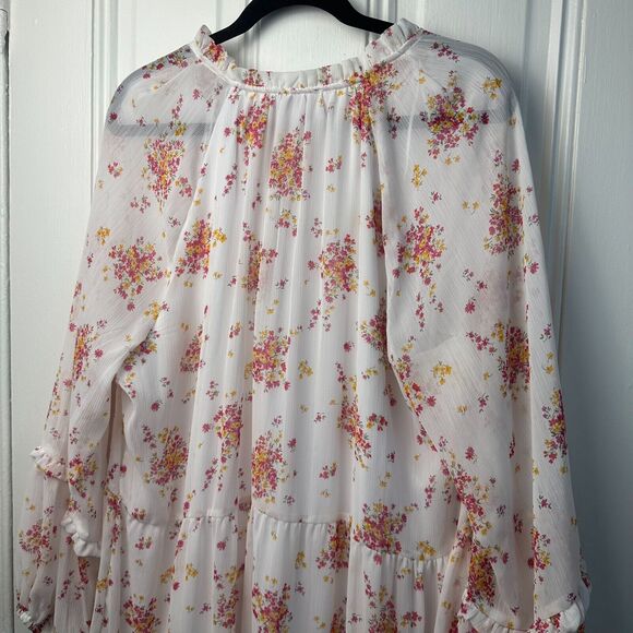 Vince Camuto Mini Dress Womens XXL White Floral Ruffle Cottage Lined V-Neck Plus - Picture 7 of 9